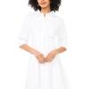 Vince Camuto Women’s 3/4 Sleeve Button Up Maxi Pleated Shirt Dress(Ultra White)