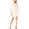 Vince Camuto Women’s 3/4 Sleeve Embroidery Neck Tie Mini Dress(Camel)