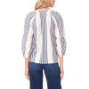 Vince Camuto Women’s 3/4 Sleeve Striped Linen Raglan Button Down Blouse(Denim)
