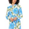 Vince Camuto Women’s Floral Collared Belted Midi Shirt Dress(Deep Blue)