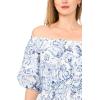 Vince Camuto Women’s Off the Shoulder Puff Sleeve Smocked Waist Midi Dress(Frosting Blue)