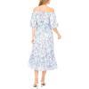 Vince Camuto Women’s Off the Shoulder Puff Sleeve Smocked Waist Midi Dress(Frosting Blue)