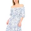 Vince Camuto Women’s Off the Shoulder Puff Sleeve Smocked Waist Midi Dress(Frosting Blue)