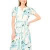 Vince Camuto Women’s Short Sleeve Belted Maxi Dress with Buttons(Serenity)