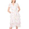 Vince Camuto Women’s Short Sleeve Four Tier Layered V-Neck Midi Dress(Lemon Cream)