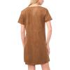 Vince Camuto Women’s Short Sleeve Panneled Shift Mini Dress with Exposed Stitching(Camel)