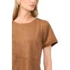 Vince Camuto Women’s Short Sleeve Panneled Shift Mini Dress with Exposed Stitching(Camel)