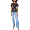 Vince Camuto Women’s Short Sleeve Smocked Waist Panel Printed Tee(Rich Black)