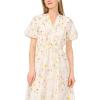 Vince Camuto Women’s Tie Waist Split Neck Short Sleeve Maxi Dress(Ultra White)