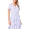 Vince Camuto Women’s V-Neck Four Tier Layered Midi Dress(Lake Breeze)