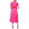 Vince Camuto Women’s V-Neck Four Tier Layered Midi Dress(Raspberry Sorbet)