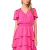 Vince Camuto Women’s V-Neck Four Tier Layered Midi Dress(Raspberry Sorbet)