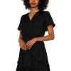 Vince Camuto Women’s V-Neck Four Tier Layered Midi Dress(Rich Black)