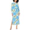 Vince Camuto Women’s Floral Collared Belted Midi Shirt Dress(Deep Blue)