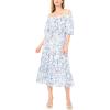 Vince Camuto Women’s Off the Shoulder Puff Sleeve Smocked Waist Midi Dress(Frosting Blue)