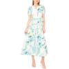 Vince Camuto Women’s Short Sleeve Belted Maxi Dress with Buttons(Serenity)