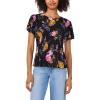 Vince Camuto Women’s Short Sleeve Smocked Waist Panel Printed Tee(Rich Black)
