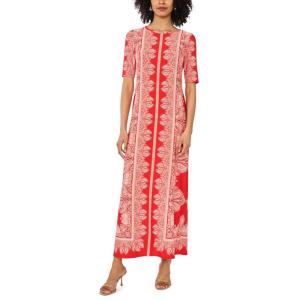 Vince Camuto Women’s 3/4 Sleeve Crew Neck Maxi Dress(Lobster Red)