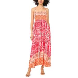 Vince Camuto Women’s Beaded Spaghetti Strap Smocked Bodice Maxi Dress(Tangerine)