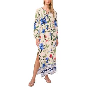 Vince Camuto Women’s Double Side Slit V-Neck Long Sleeve Maxi Dress(Deep Blue)