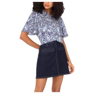 Vince Camuto Womens Flutter Sleeve Collar Button-Down(Classic Navy)