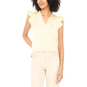 Vince Camuto Women’s Flutter Sleeve Tie Split Neck Blouse(Pale Lemon)
