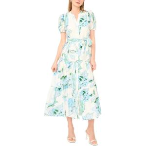 Vince Camuto Women’s Short Sleeve Belted Maxi Dress with Buttons(Serenity)