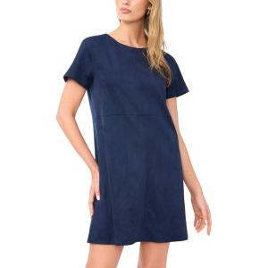 Vince Camuto Women’s Short Sleeve Panneled Shift Mini Dress with Exposed Stitching(Classic Navy)