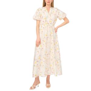 Vince Camuto Women’s Tie Waist Split Neck Short Sleeve Maxi Dress(Ultra White)