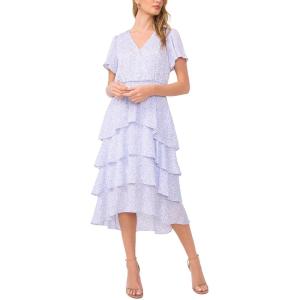 Vince Camuto Women’s V-Neck Four Tier Layered Midi Dress(Lake Breeze)