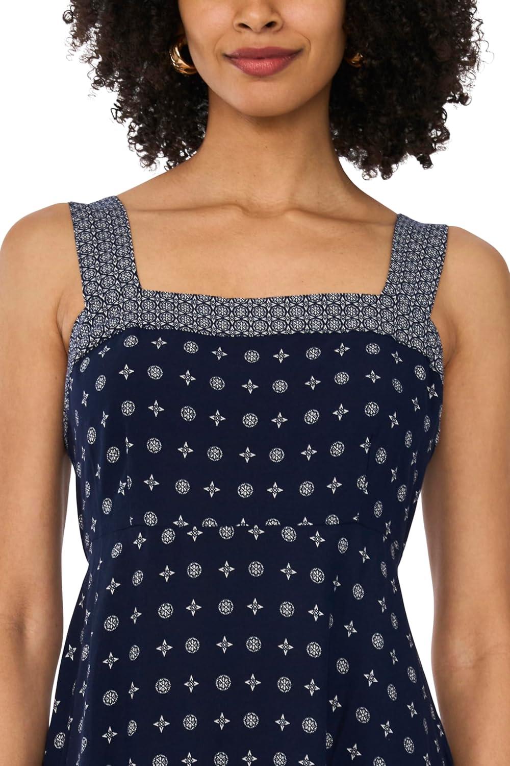image:imageVince Camuto Womens Printed Hanky Hem Tank Midi DressClassic Navy