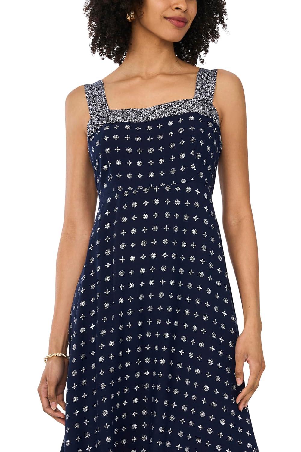 image:imageVince Camuto Womens Printed Hanky Hem Tank Midi DressClassic Navy
