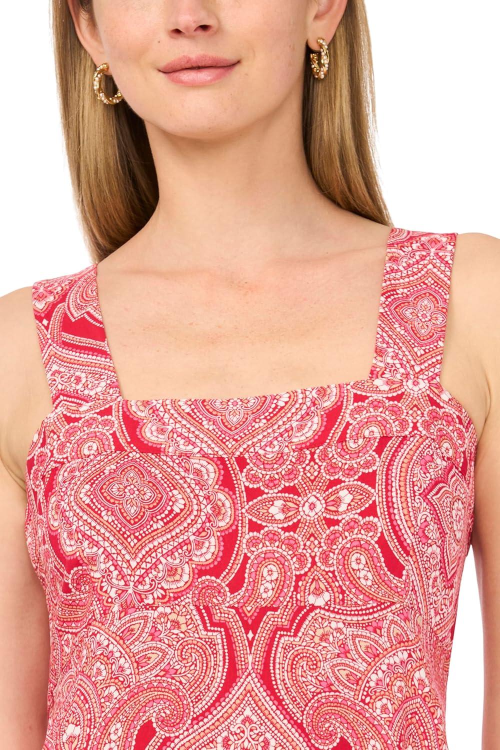 image:imageVince Camuto Womens Printed Sleeveless Thick Strap Maxi DressLobster Red
