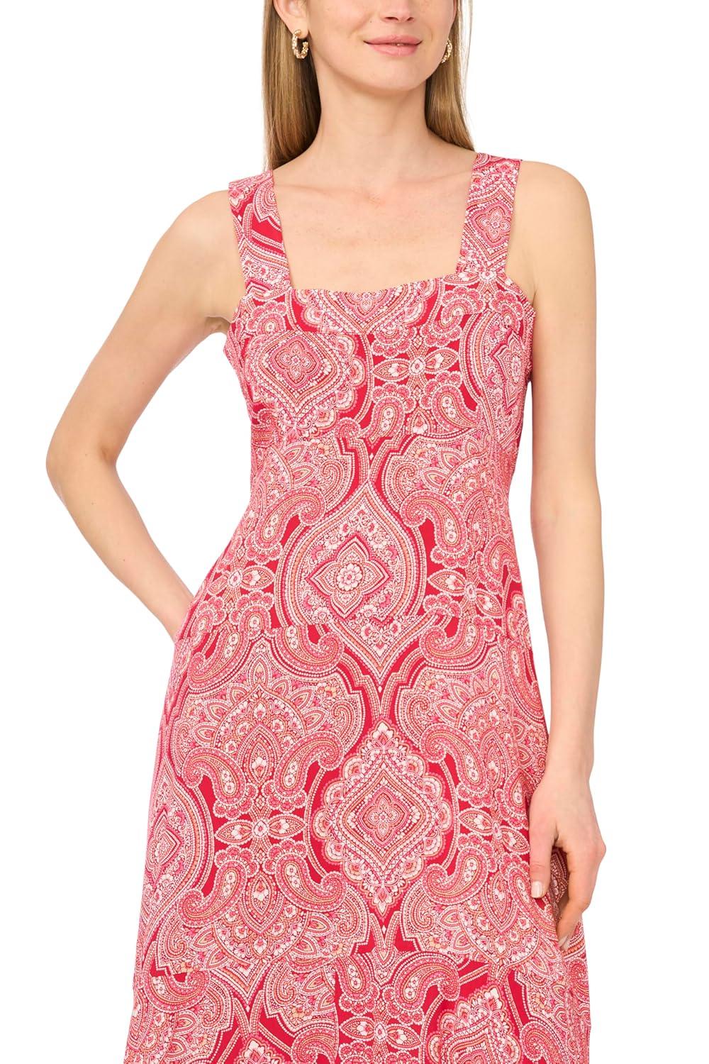 image:imageVince Camuto Womens Printed Sleeveless Thick Strap Maxi DressLobster Red