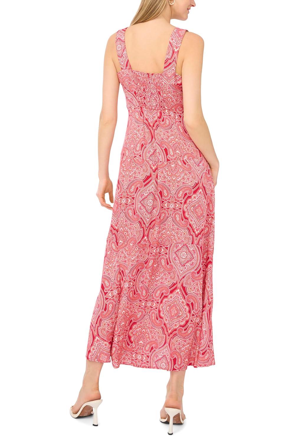 image:imageVince Camuto Womens Printed Sleeveless Thick Strap Maxi DressLobster Red