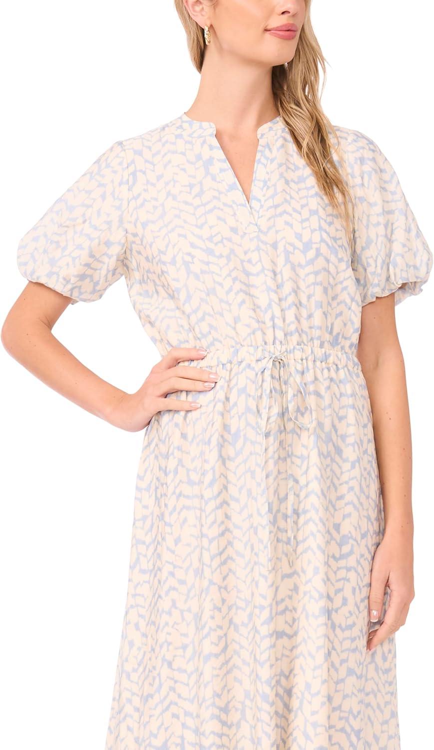 image:imageVince Camuto Womens Short Puff Sleeve Front Placket Maxi DressLake Breeze