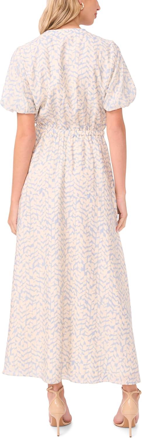 image:imageVince Camuto Womens Short Puff Sleeve Front Placket Maxi DressLake Breeze