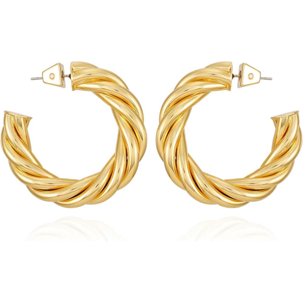 image:imageVince Camuto Goldtone Chunky Rope Spiral Open C hoop Earrings