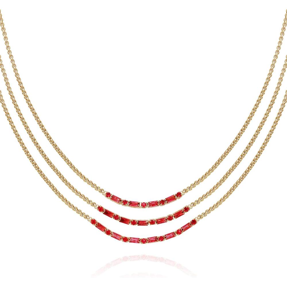 image:imageVince Camuto Goldtone Ruby Crystal Stone Trio Chain Layered Necklace