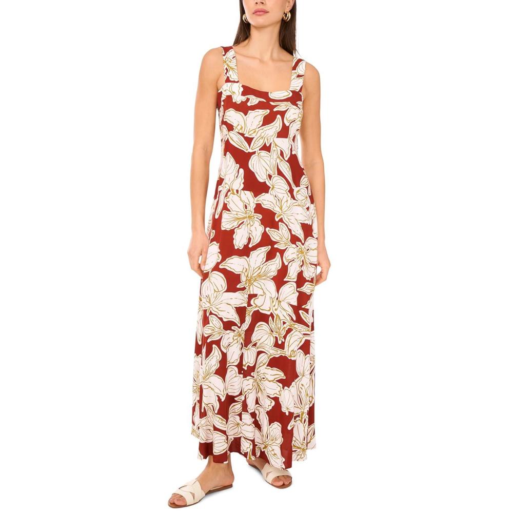 image:imageVince Camuto Womens Floral Print Thick Strap Sleeveless Maxi DressChili