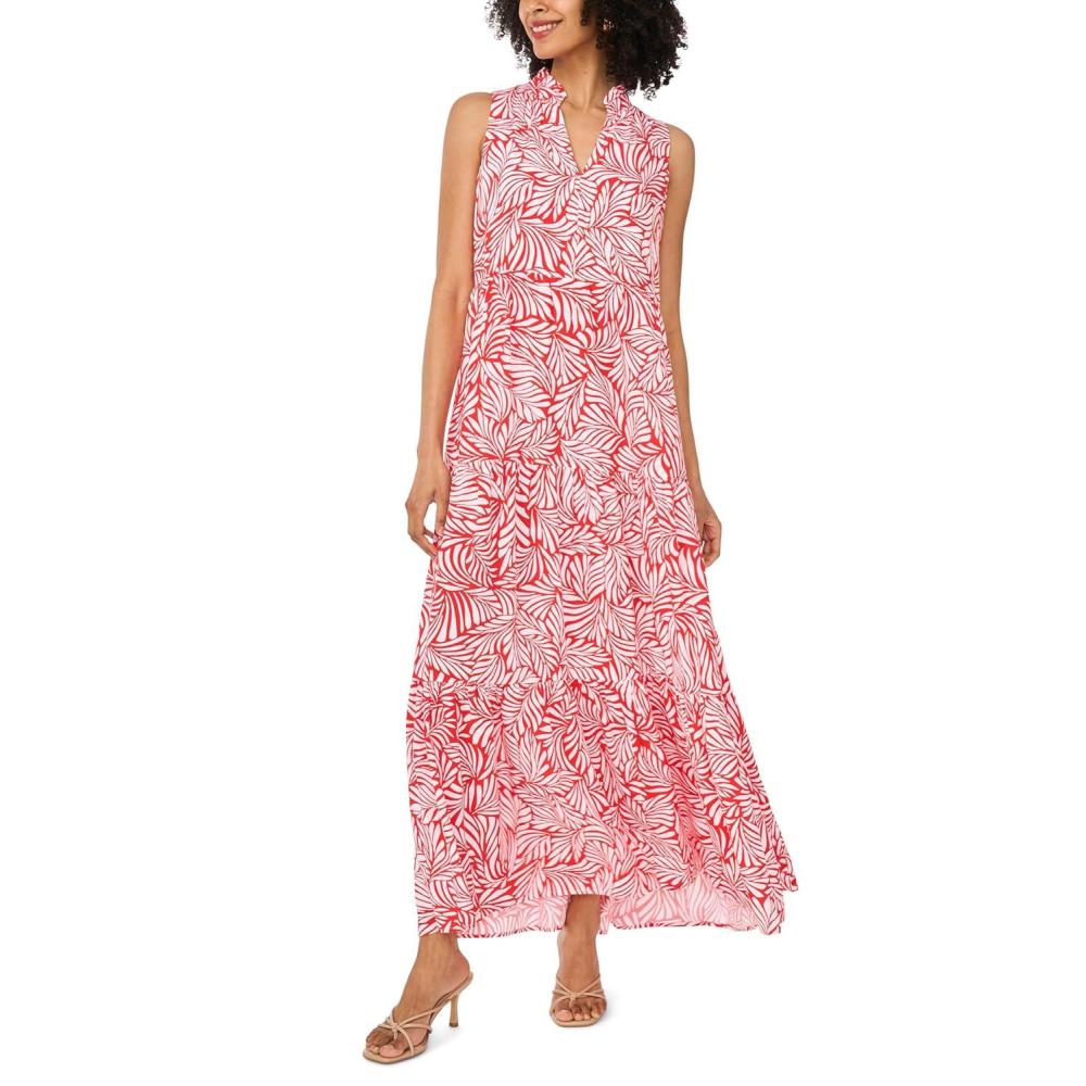 image:imageVince Camuto Womens Floral V Neck Sleeveless Maxi DressLobster Red