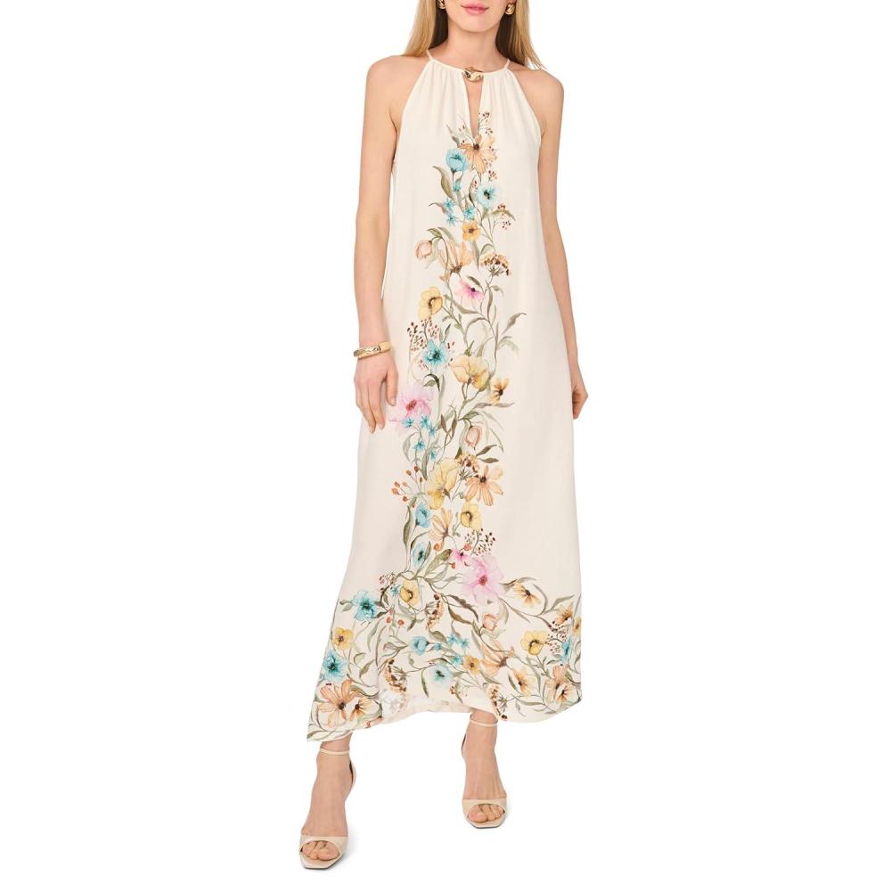 image:imageVince Camuto Womens High Neck Flowy Maxi with TrimAntique White