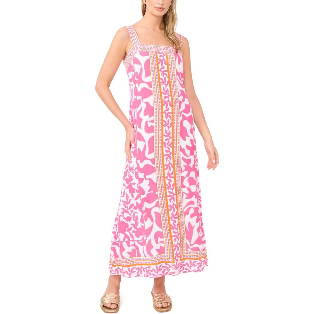 image:imageVince Camuto Womens Printed Challis Smocked Bodice Maxi DressTaffy Pink