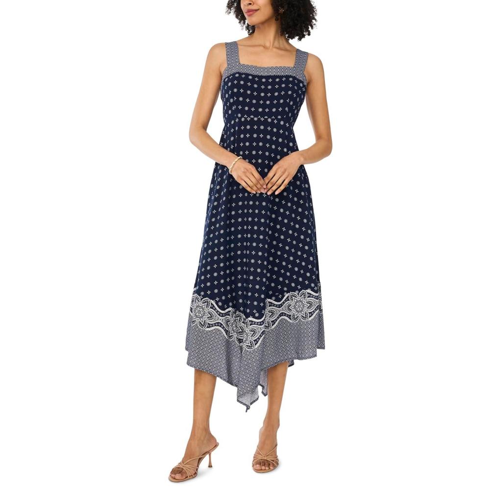 image:imageVince Camuto Womens Printed Hanky Hem Tank Midi DressClassic Navy
