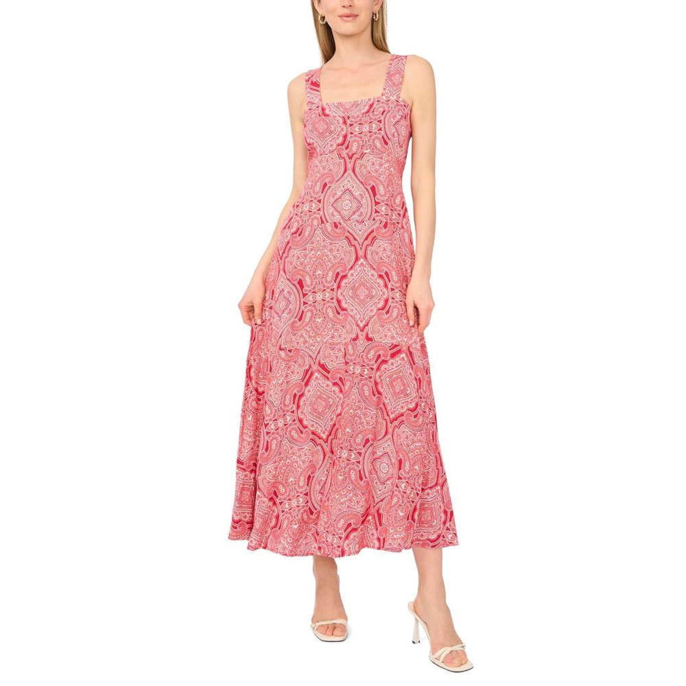 image:imageVince Camuto Womens Printed Sleeveless Thick Strap Maxi DressLobster Red