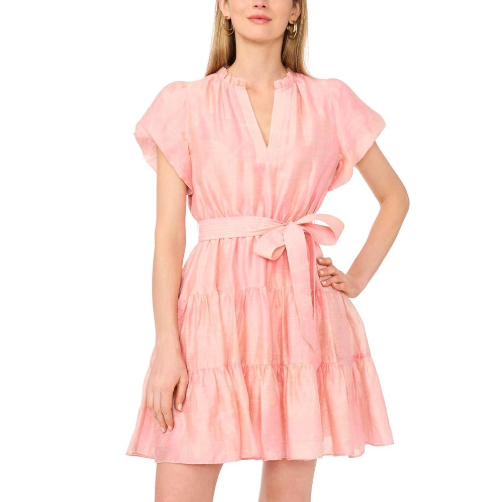 image:imageVince Camuto Womens Puff Sleeve Notch Neck Tie Waist Mini DressSummer Rose