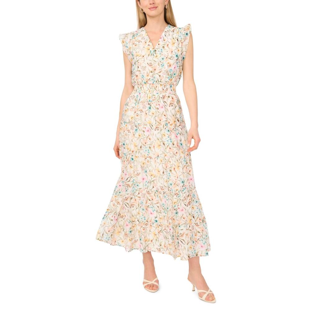 image:imageVince Camuto Womens Ruffled Sleeves VNeck Tiered Maxi DressAntique White