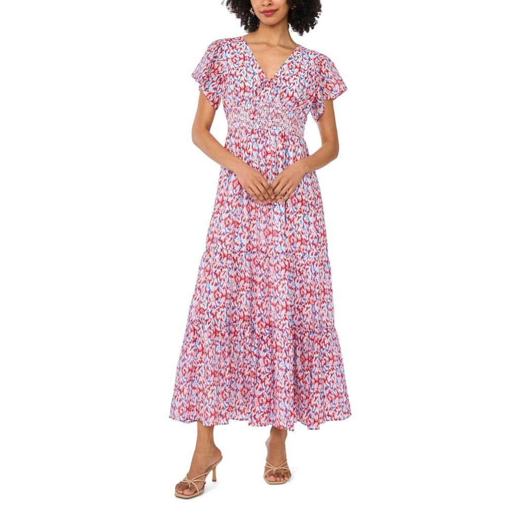 image:imageVince Camuto Womens Short Sleeve Smocked Waist Maxi DressRed Hot