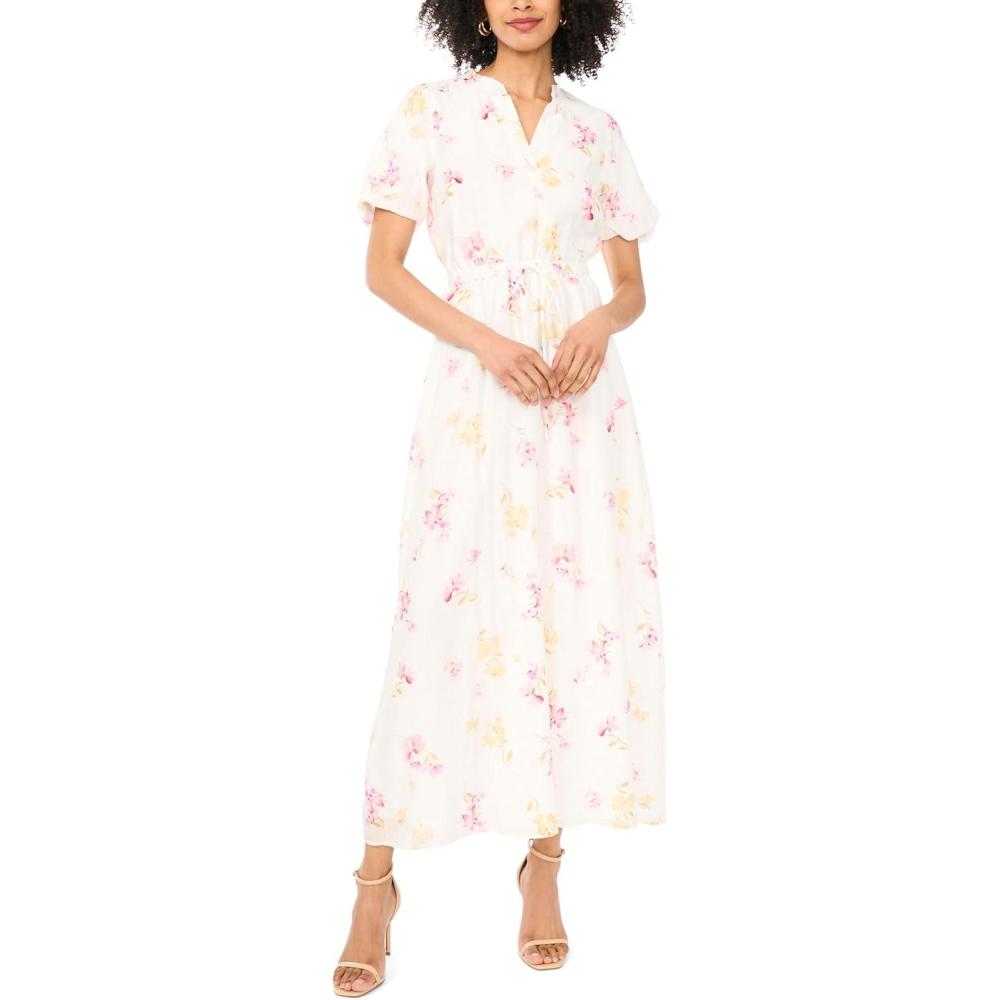 image:imageVince Camuto Womens SplitNeck Puff Sleeve Maxi DressLemon Cream