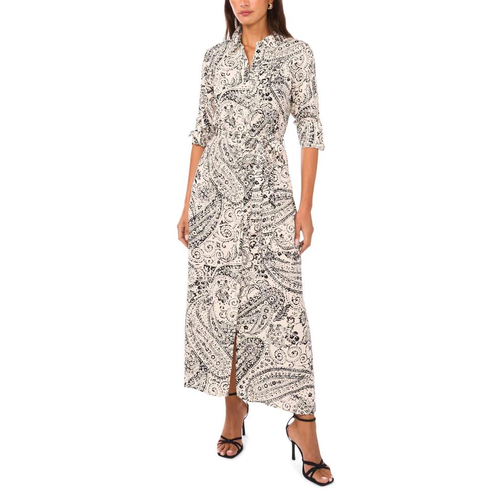image:imageVince Camuto Womens Tie Belt Long Sleeve Maxi Shirt DressRich Black